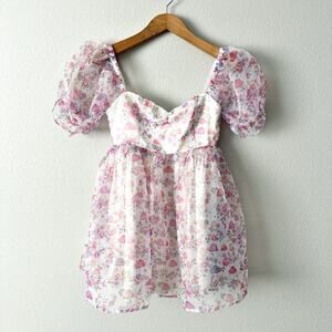 Sugar Thrillz On A Whim Chiffon Baby Doll Pink Mushroom Dress Women’s Size Small